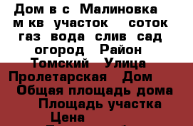 Дом в с. Малиновка 80 м кв, участок 30 соток, газ, вода, слив, сад, огород › Район ­ Томский › Улица ­ Пролетарская › Дом ­ 97 › Общая площадь дома ­ 80 › Площадь участка ­ 30 › Цена ­ 2 750 000 - Томская обл. Недвижимость » Дома, коттеджи, дачи продажа   . Томская обл.